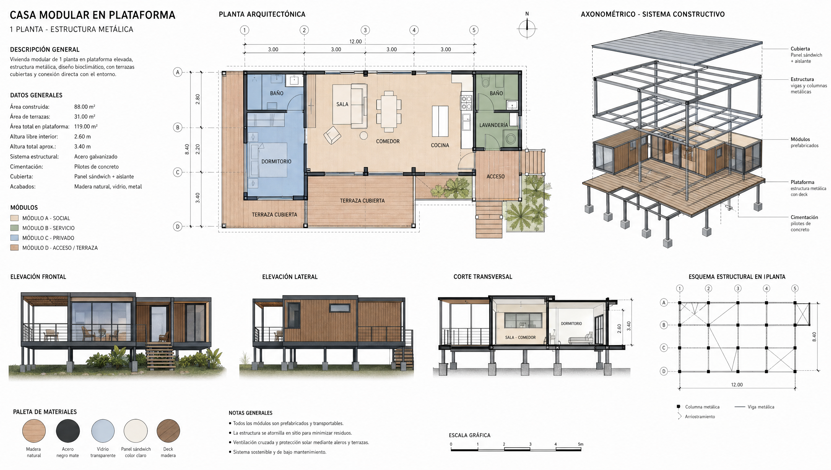 Plano arquitectonico Casa Modular 55 m2